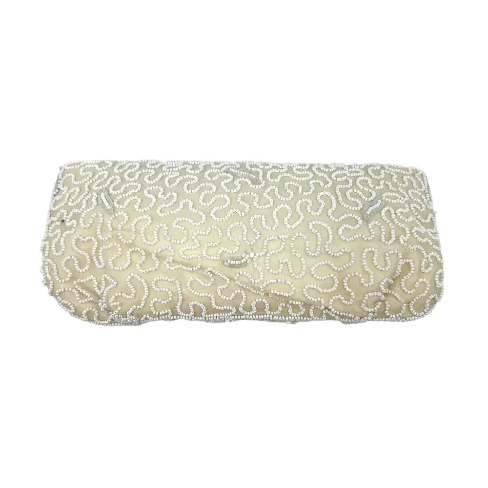 Vintage White Beaded Clutch Bag by Cecile